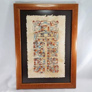 Vintage‎ Hand Painted Mayan Calendar Matted Framed Original Date March 21st 2003